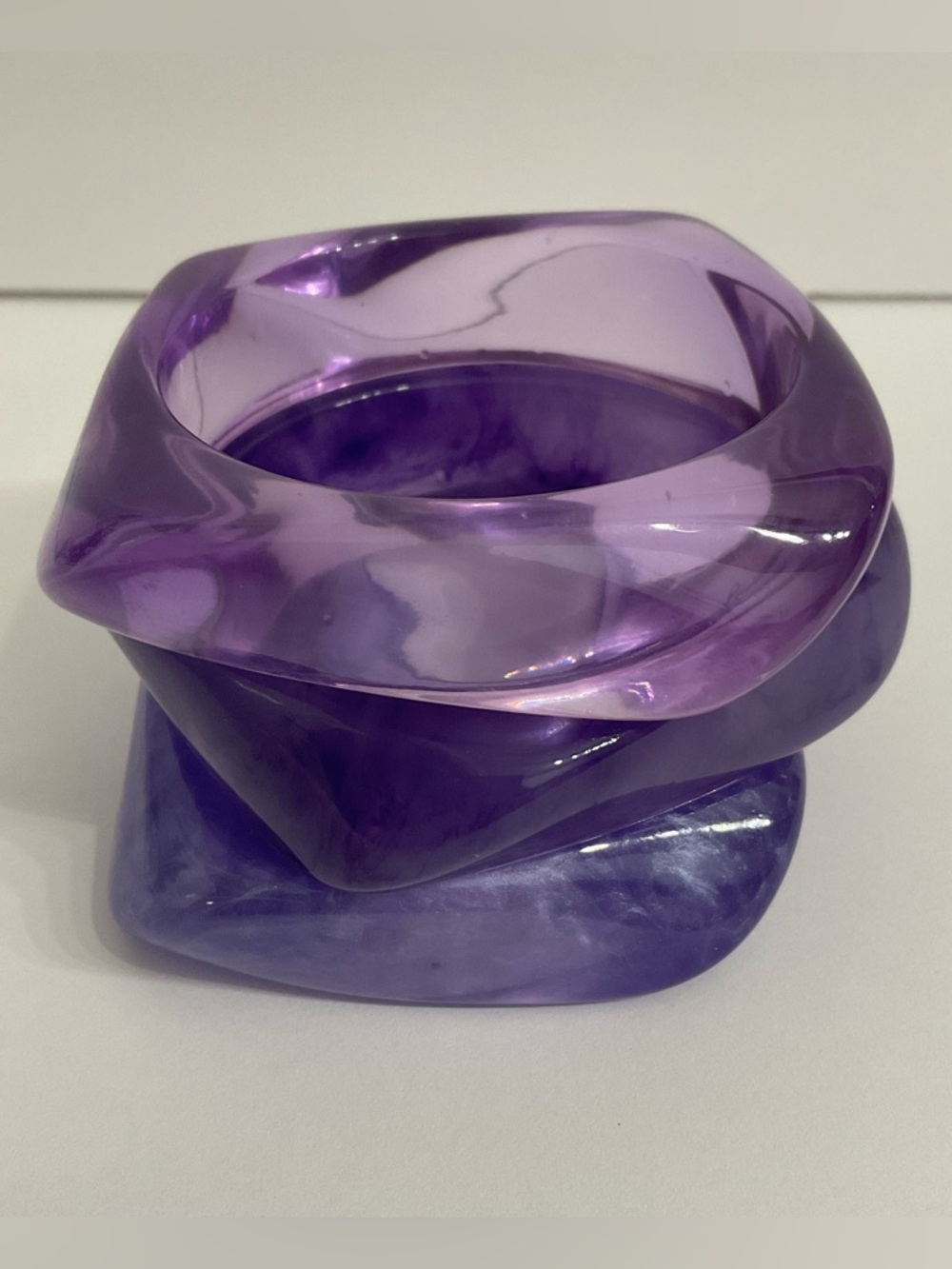 Acrylic Trendy Bangle Bracelets Asymmetric Set Purple - Picture 2 of 6